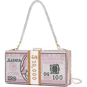 Money Dollar Purse Clutch for Women Rhinestone Evening Handbag Bag Rhinestone